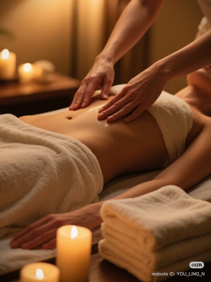 Abdomen massage with candles