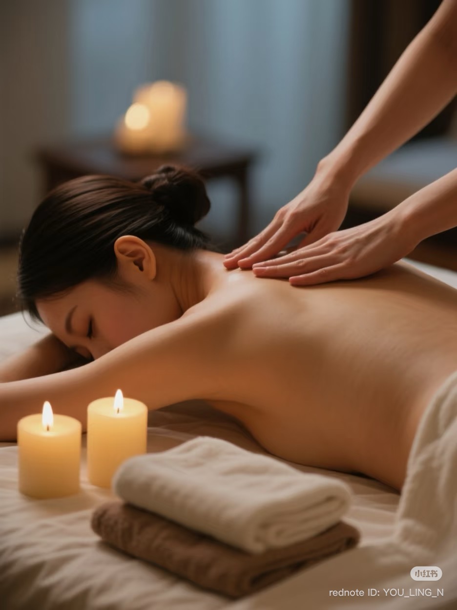 Relaxing back massage with candles